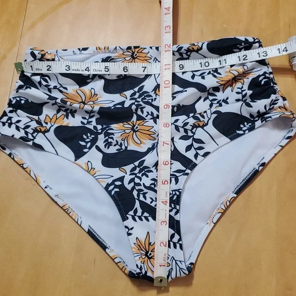 High-waisted swimsuit bottoms, Medium white with gray & yellow accents 💛 - Picture 3 of 7
